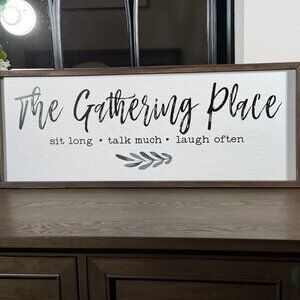 “The Gathering Place” Farmhouse Wall Sign – Large Rustic Home Décor